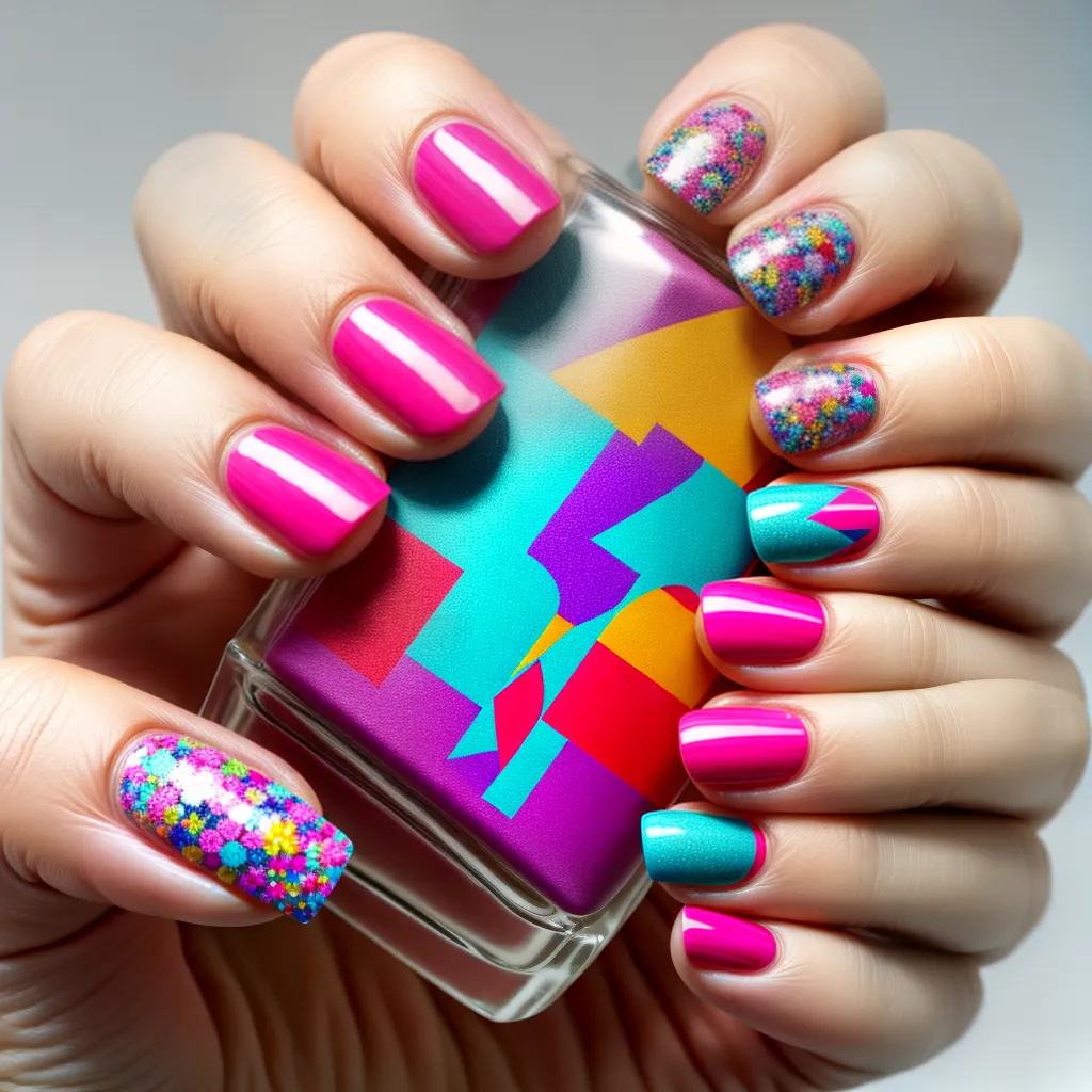 unhas artisticas patchwork colorido 3