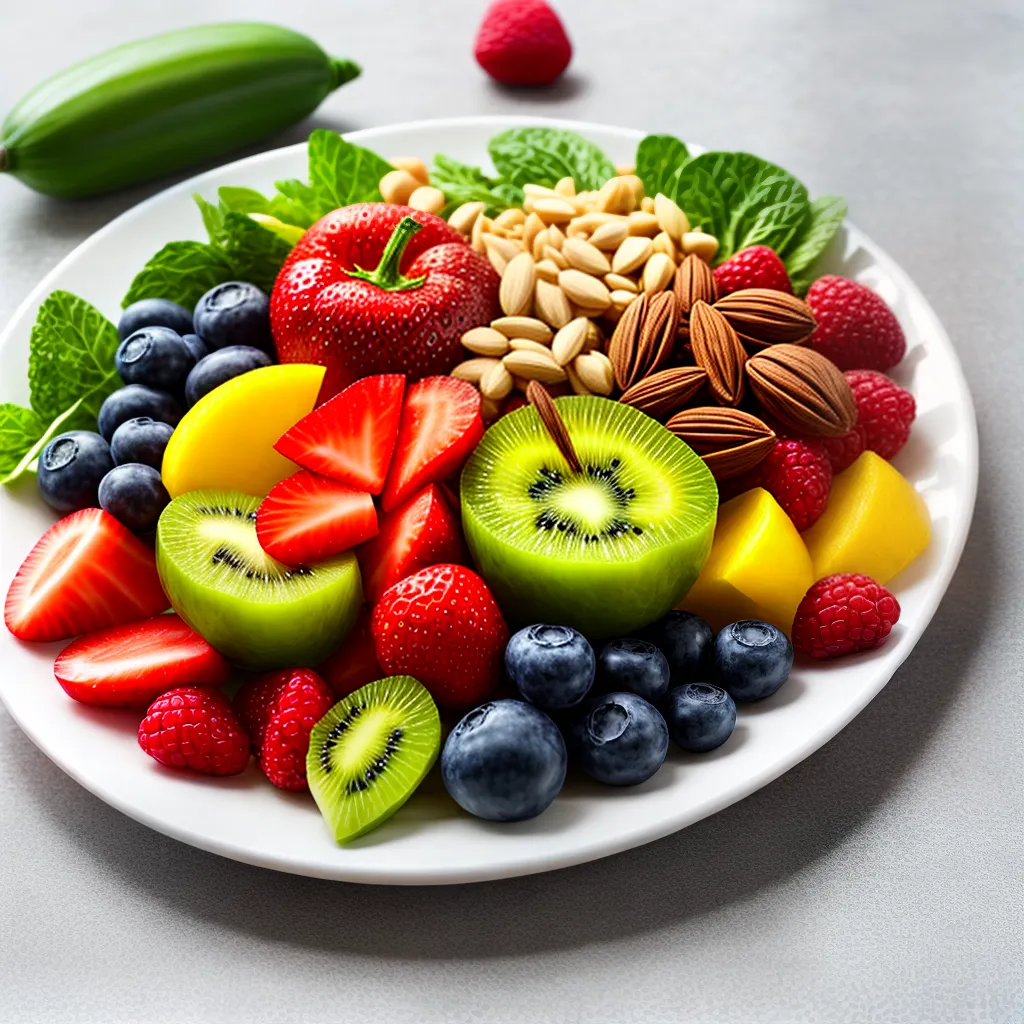 prato colorido frutas legumes nozes