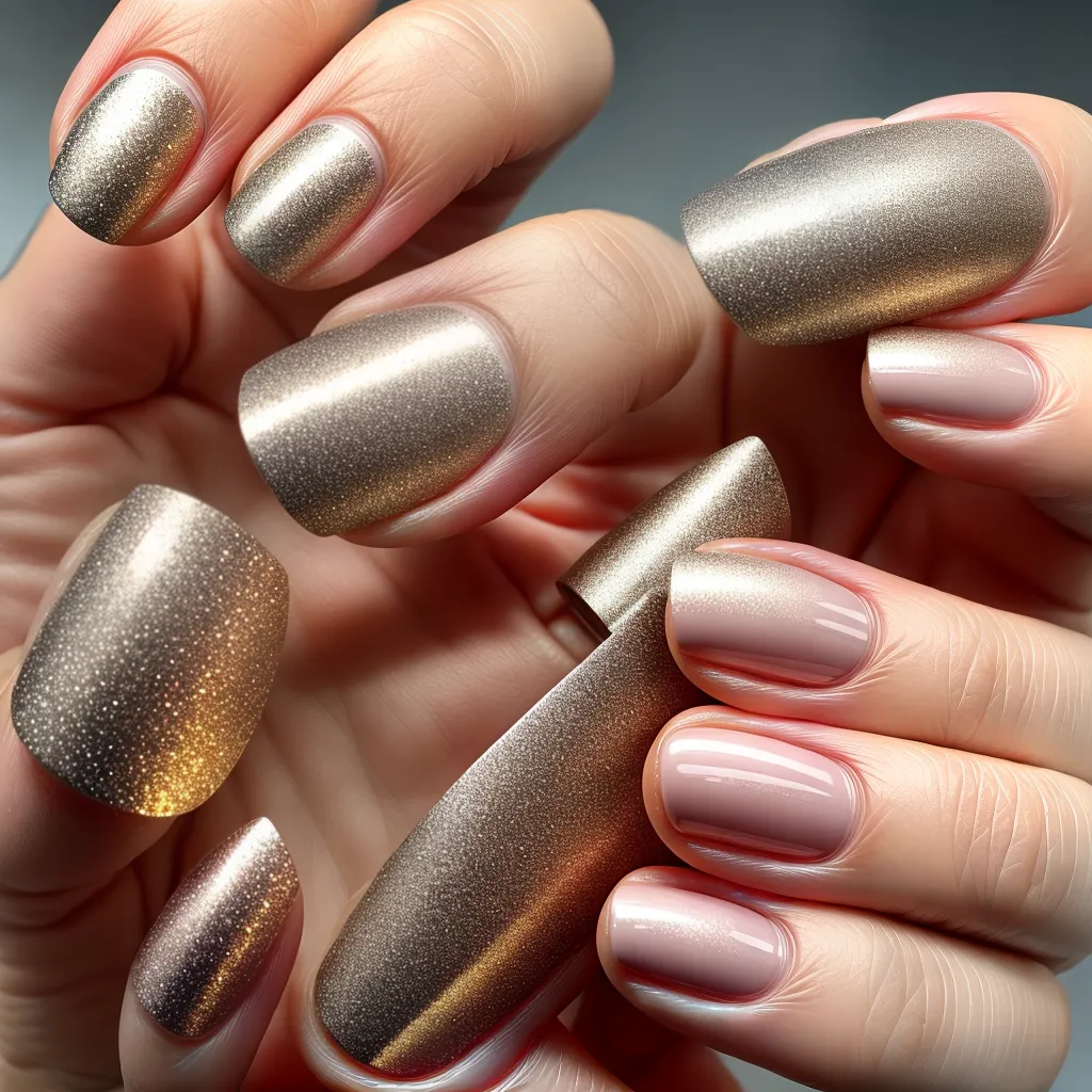 unhas metalicas brilho design intrincado