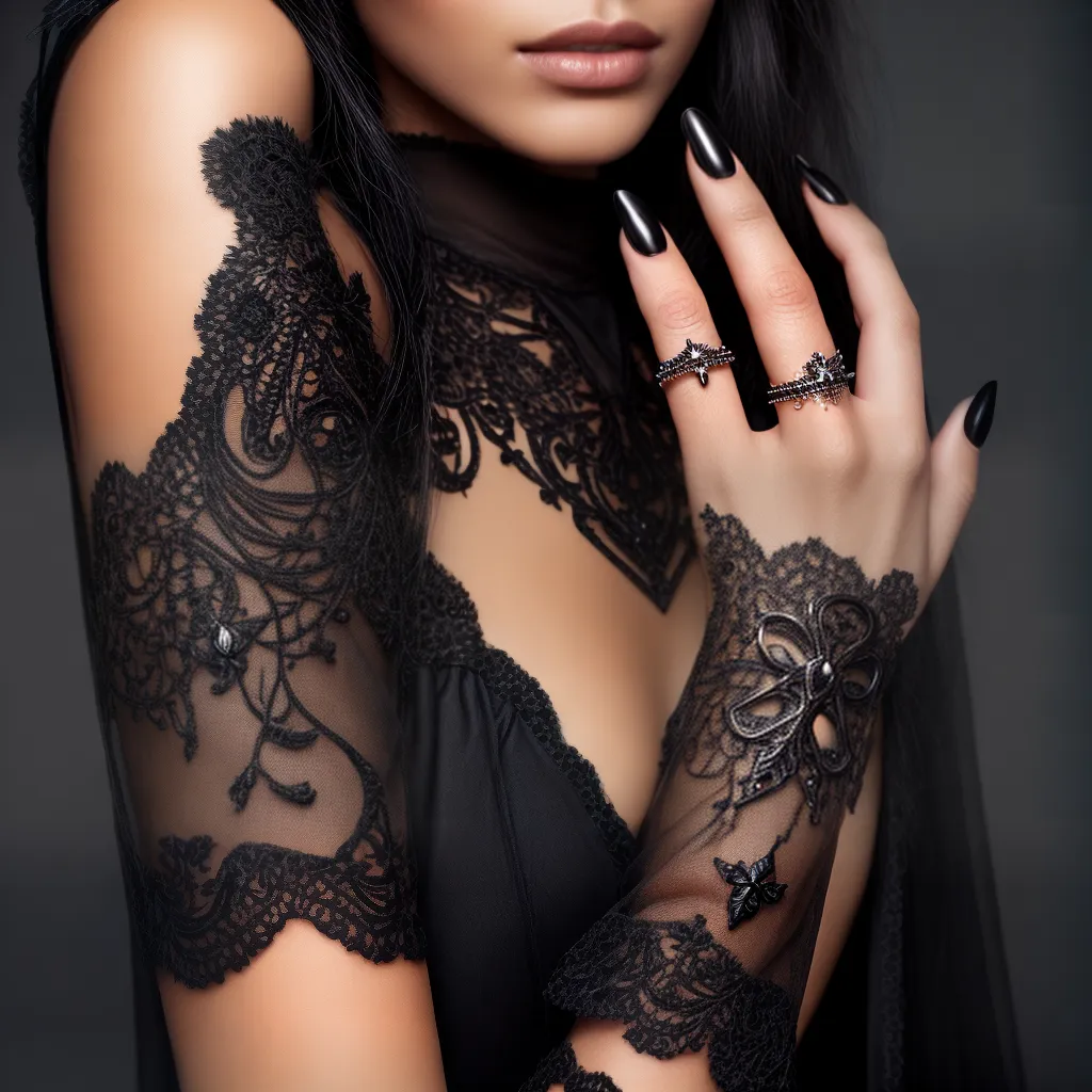 unhas goticas negras design intrincado