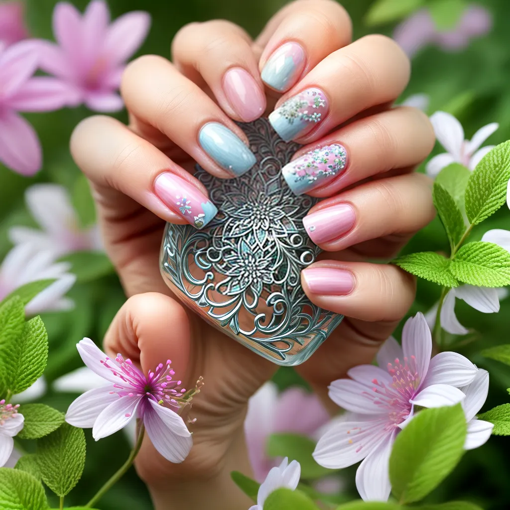 unhas florais primavera coloridas