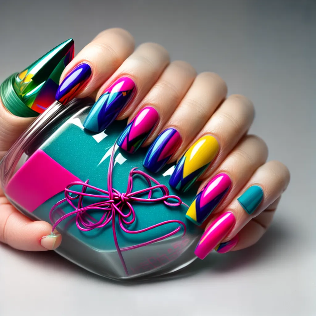 unhas geometricas cubismo colorido