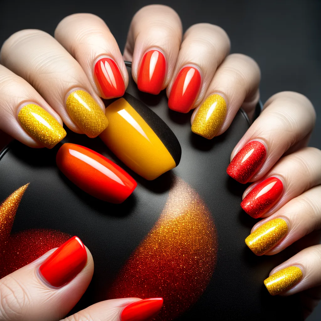unhas artisticas fogo cores vibrantes