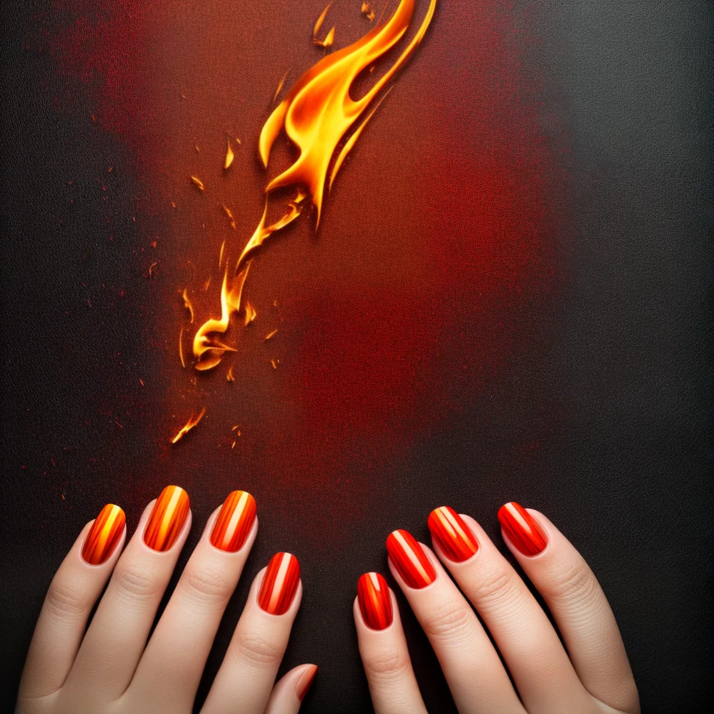 unhas fogo vermelho laranja design