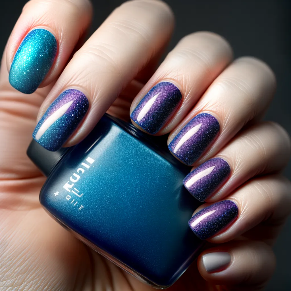unhas azul eletrico raio glitter