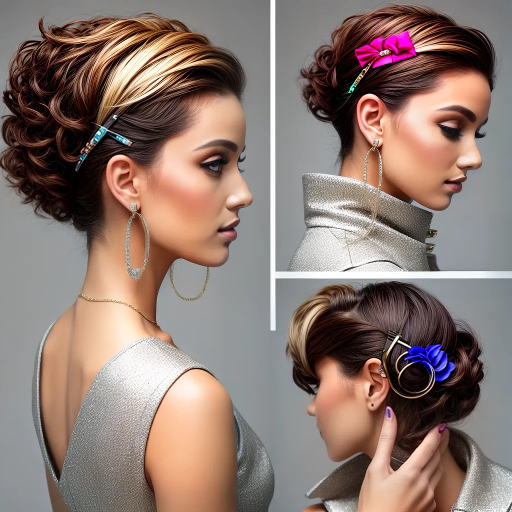 mulher estilosa cabelo curto clipes pins