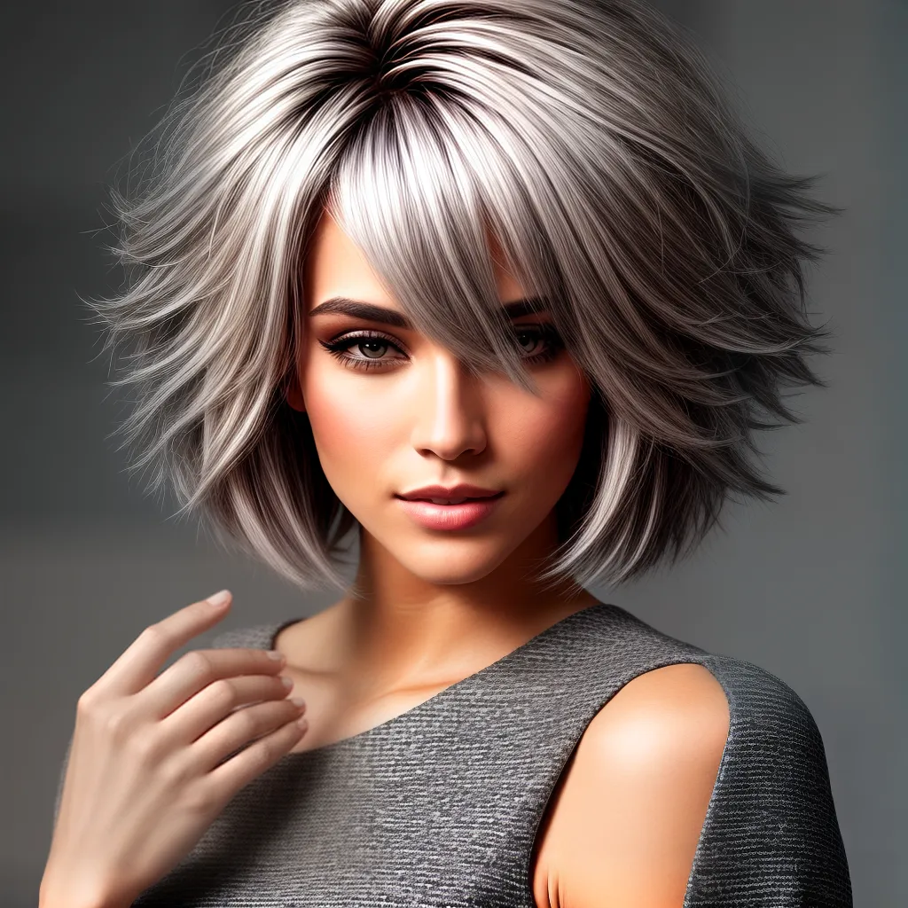 mulher estilosa cabelo curto cinza
