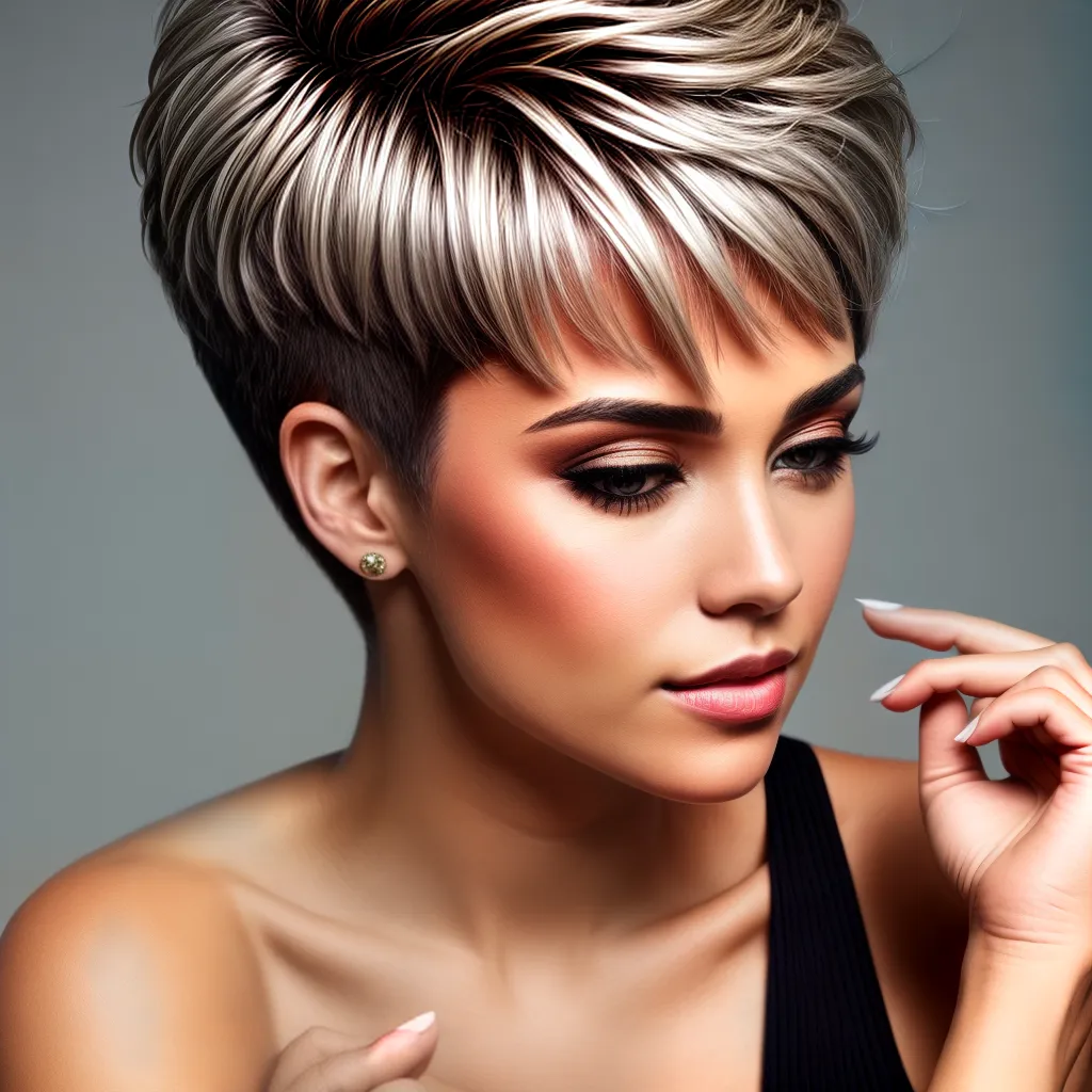 mulher estilosa corte pixie cabelo cinza