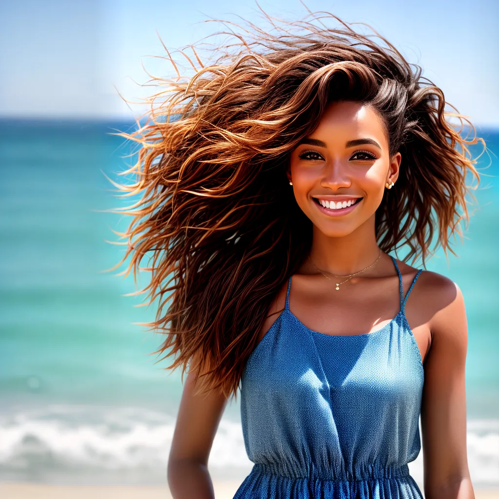 mulher sorriso vestido praia por do sol