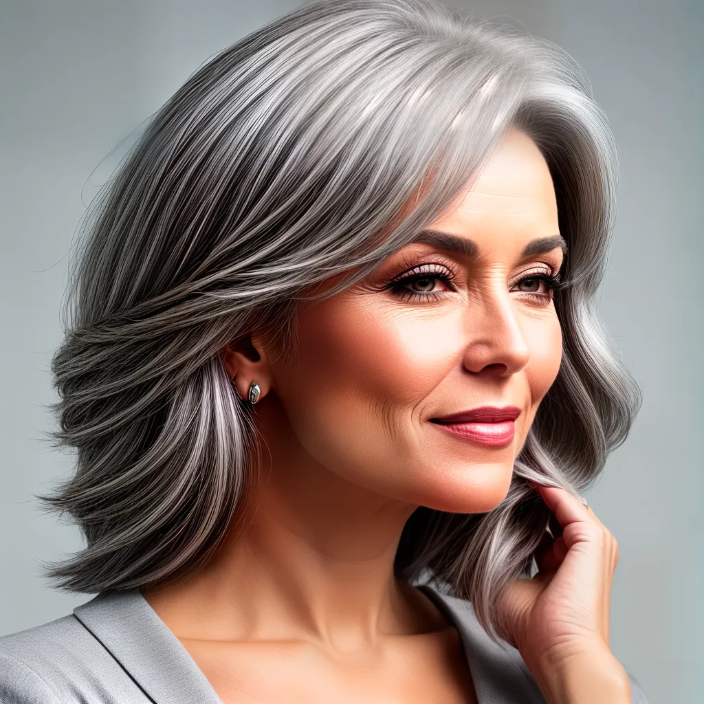 mulher cabelo cinza chic confianca