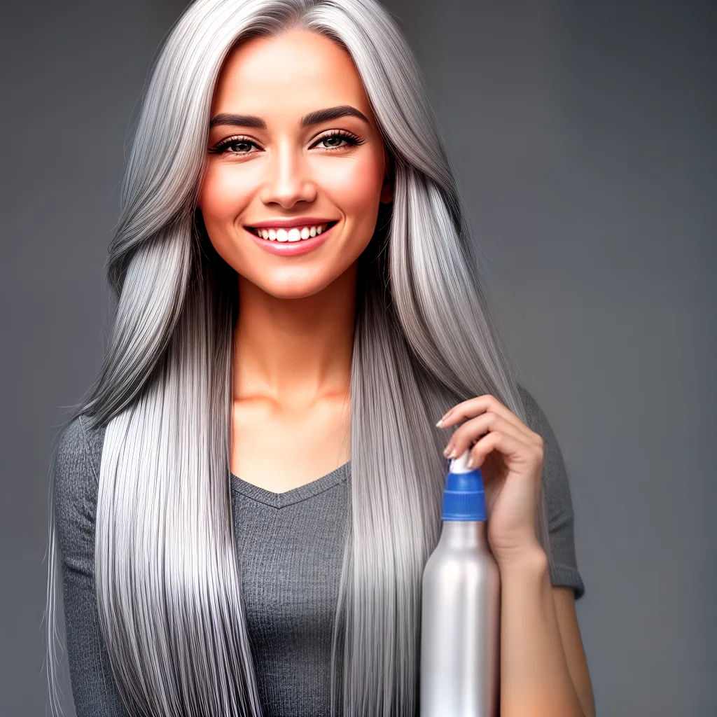 mulher cabelos prateados sorriso shampoo condicionador