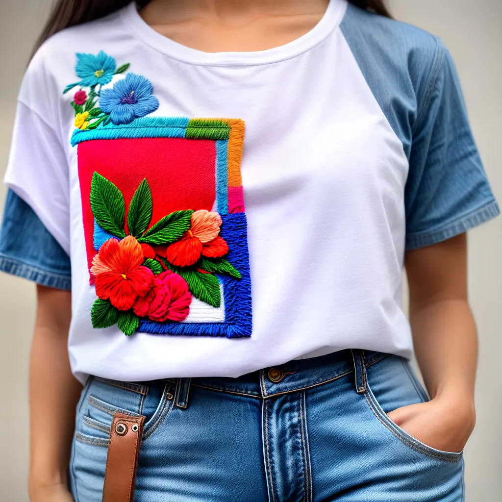 camiseta branca transformada patches bordado