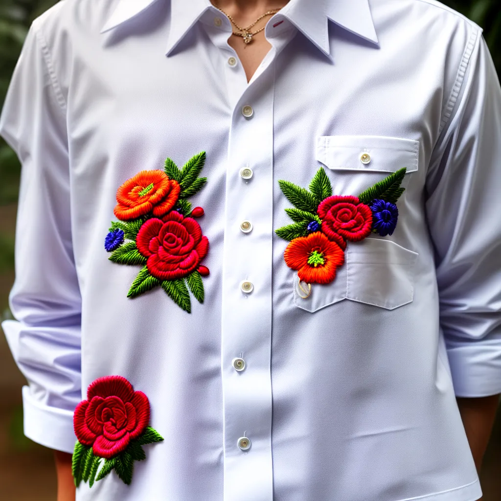 camisa branca bordada patches coloridos