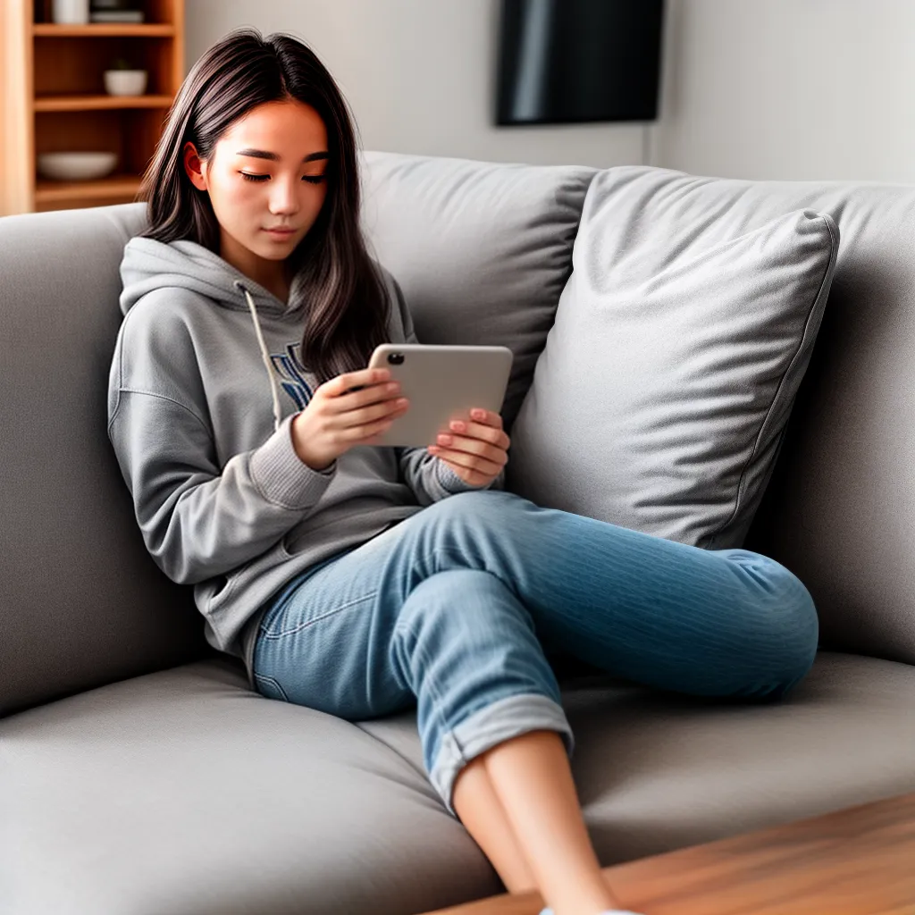 mulher sofa hoodie estiloso redes sociais