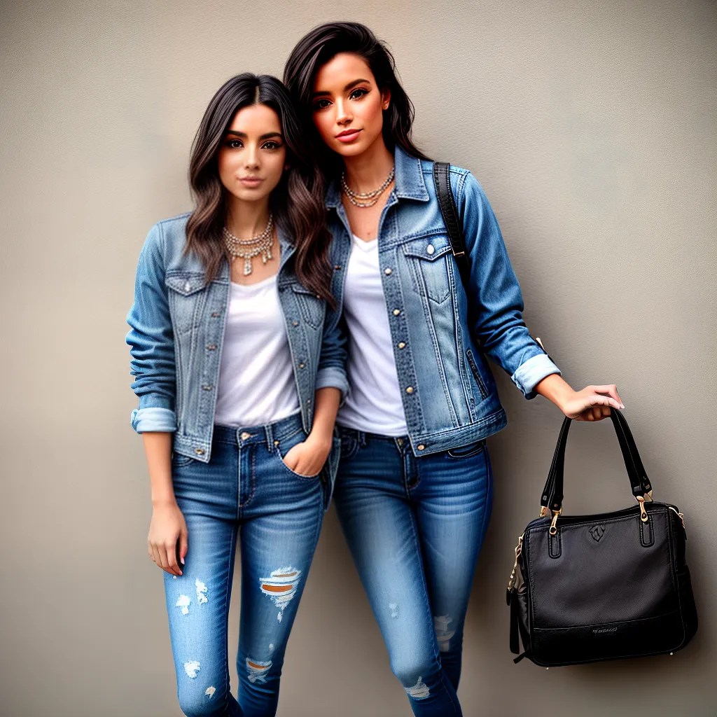 mulher estilosa jaqueta jeans colar bolsa