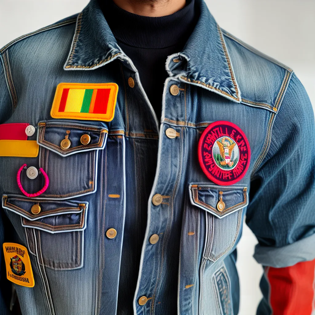 jaqueta jeans patches coloridos
