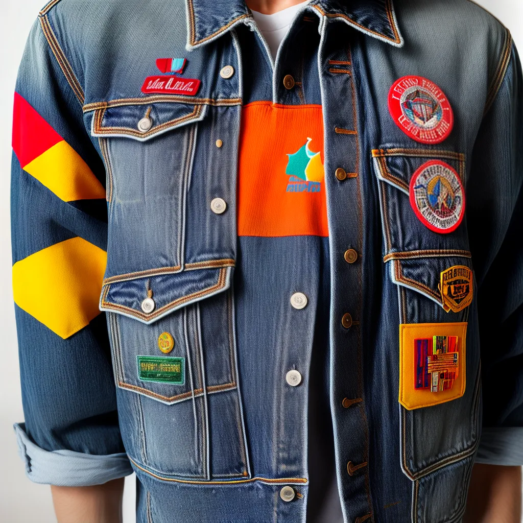 jaqueta jeans patches coloridos 1