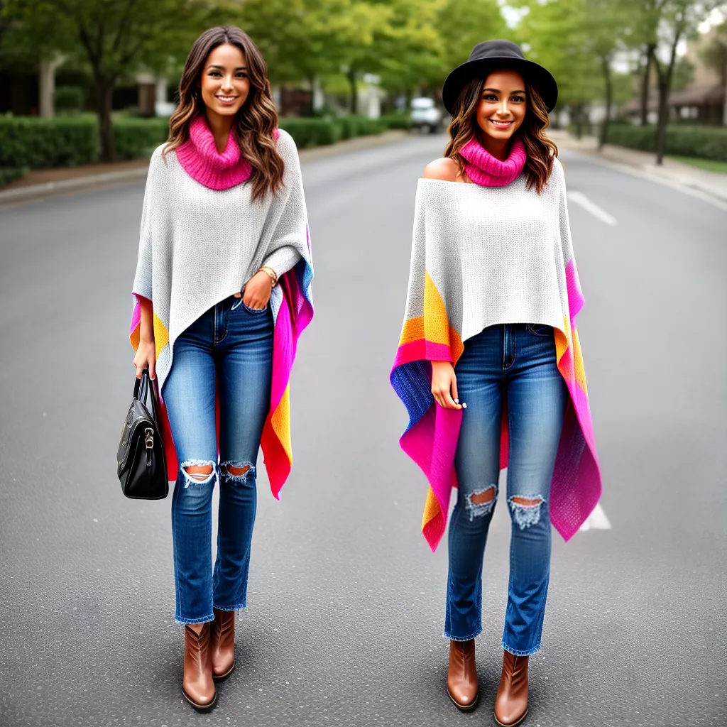 mulher estilosa poncho colorido