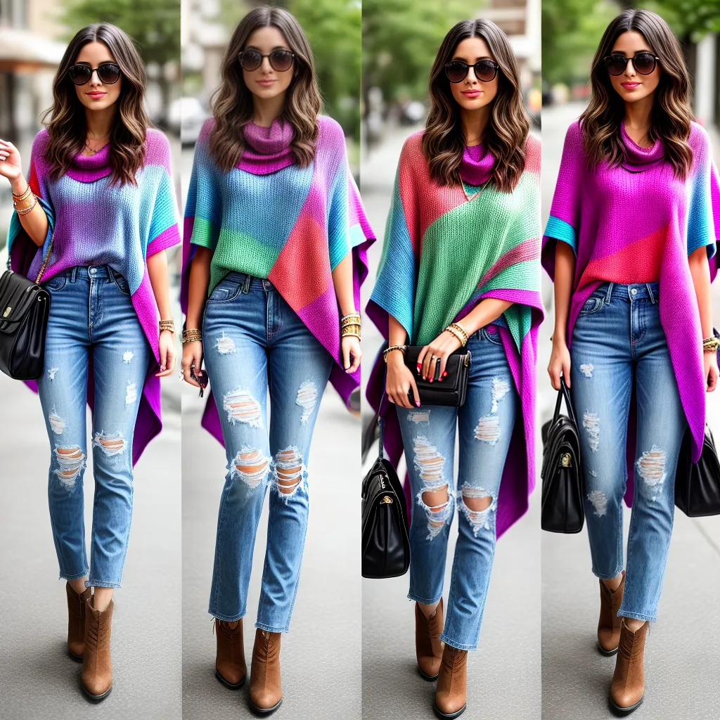 mulher poncho colorido estilosa