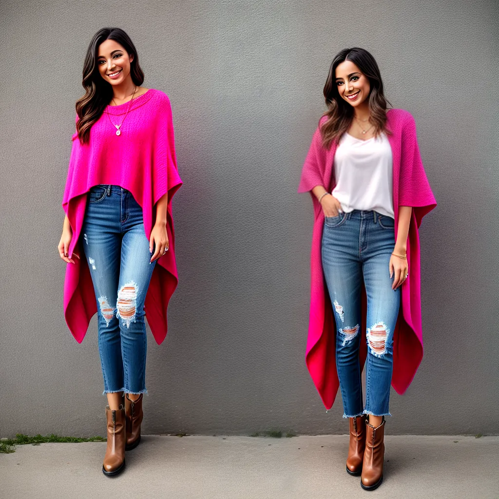 mulher poncho colorido estilo