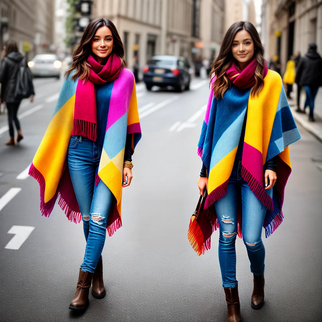 mulher estilosa poncho jeans botas