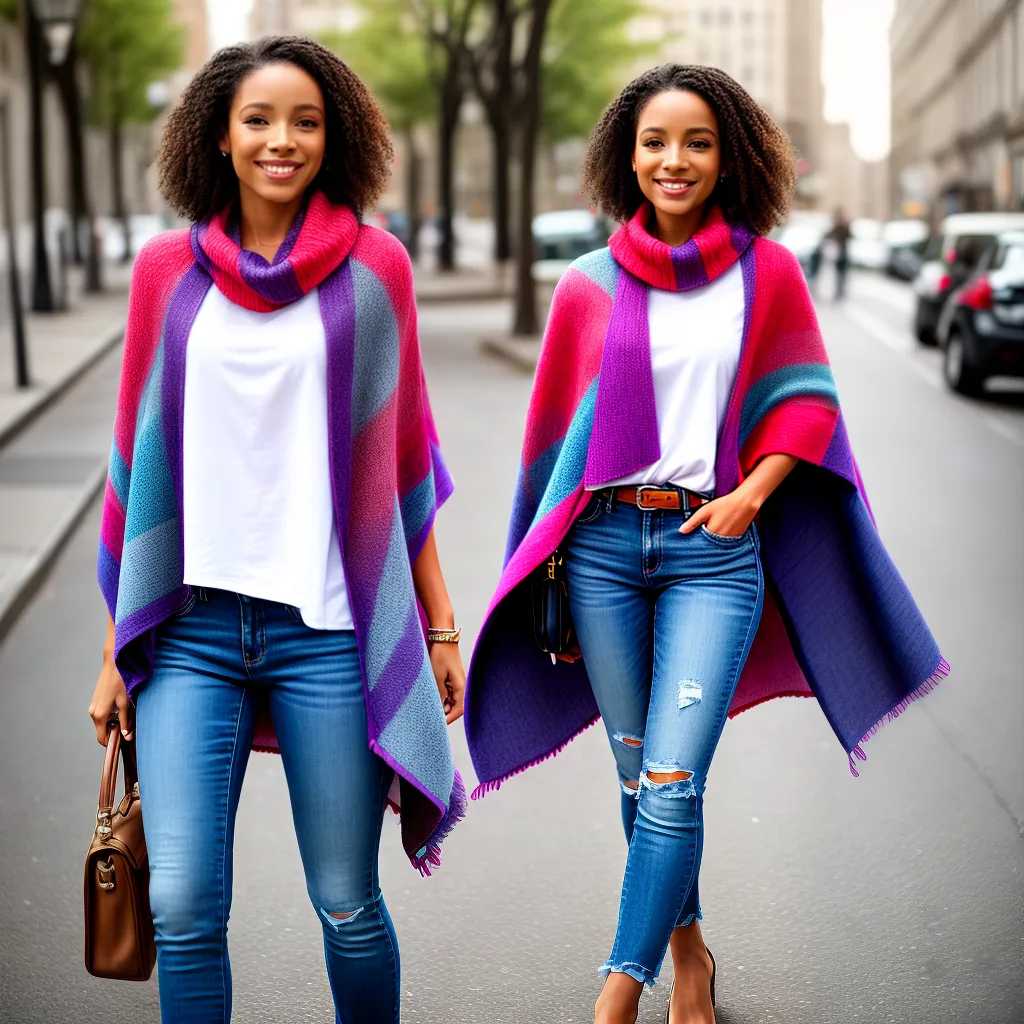 mulher estilosa poncho colorido 5