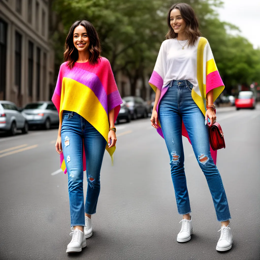 mulher poncho colorido estilo cidade