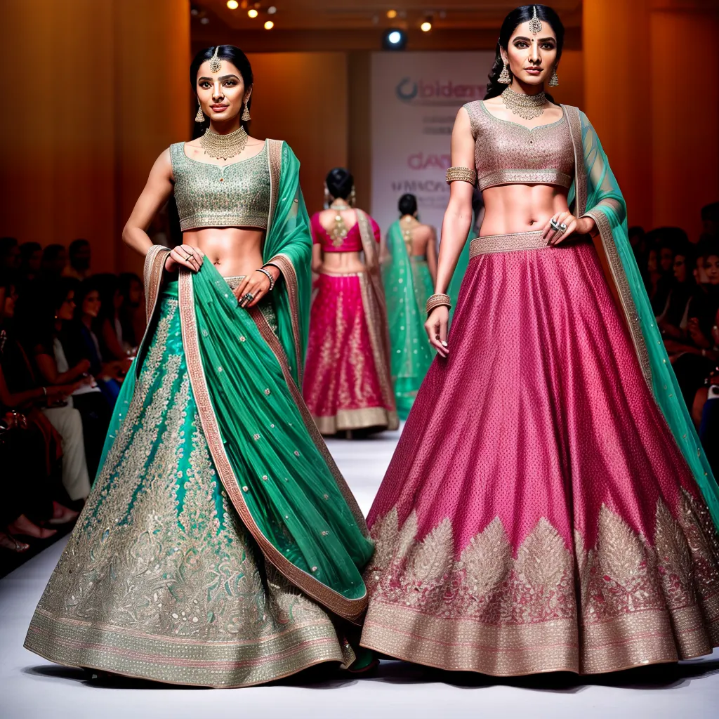 passarela lehengas modernos bordados cores