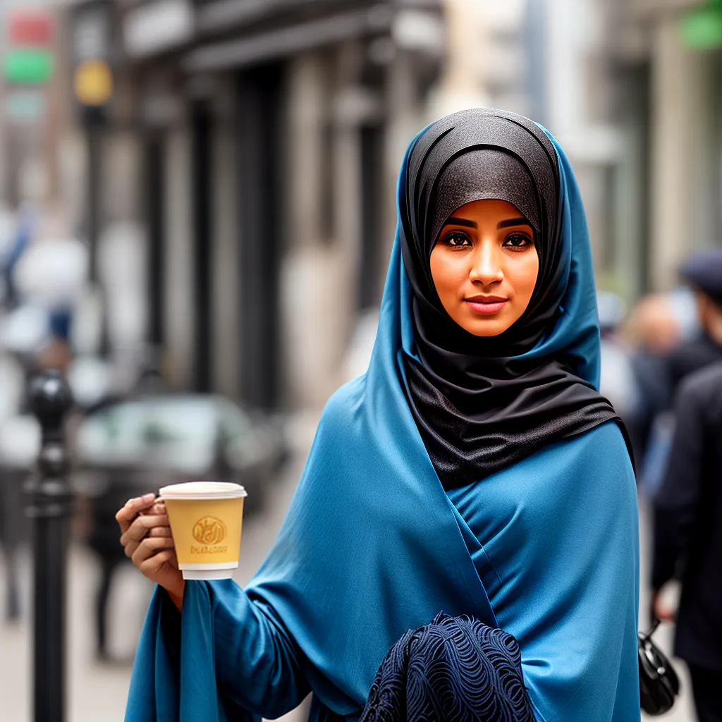 mulher niqab azul cafe cidade