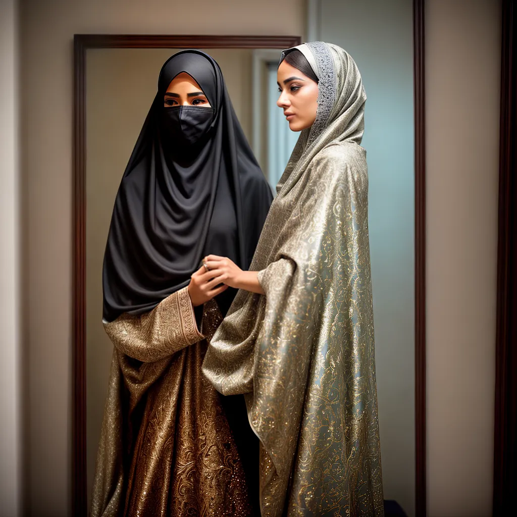 mulher niqab espelho ajuste