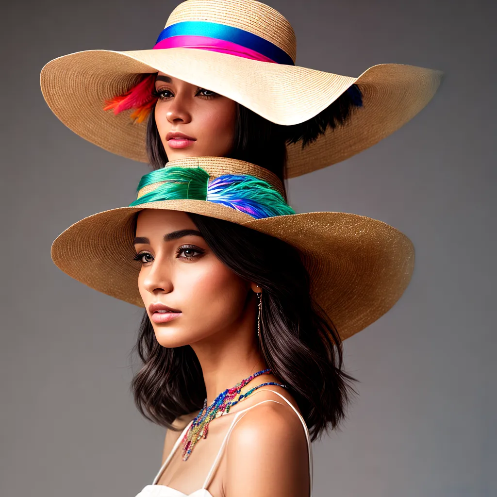 mulher estilosa chapeu penas cores