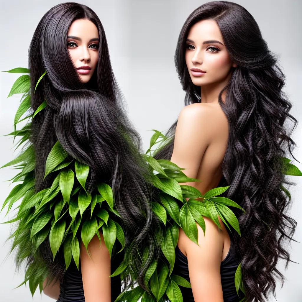 mulher cabelo folhas verdes flores
