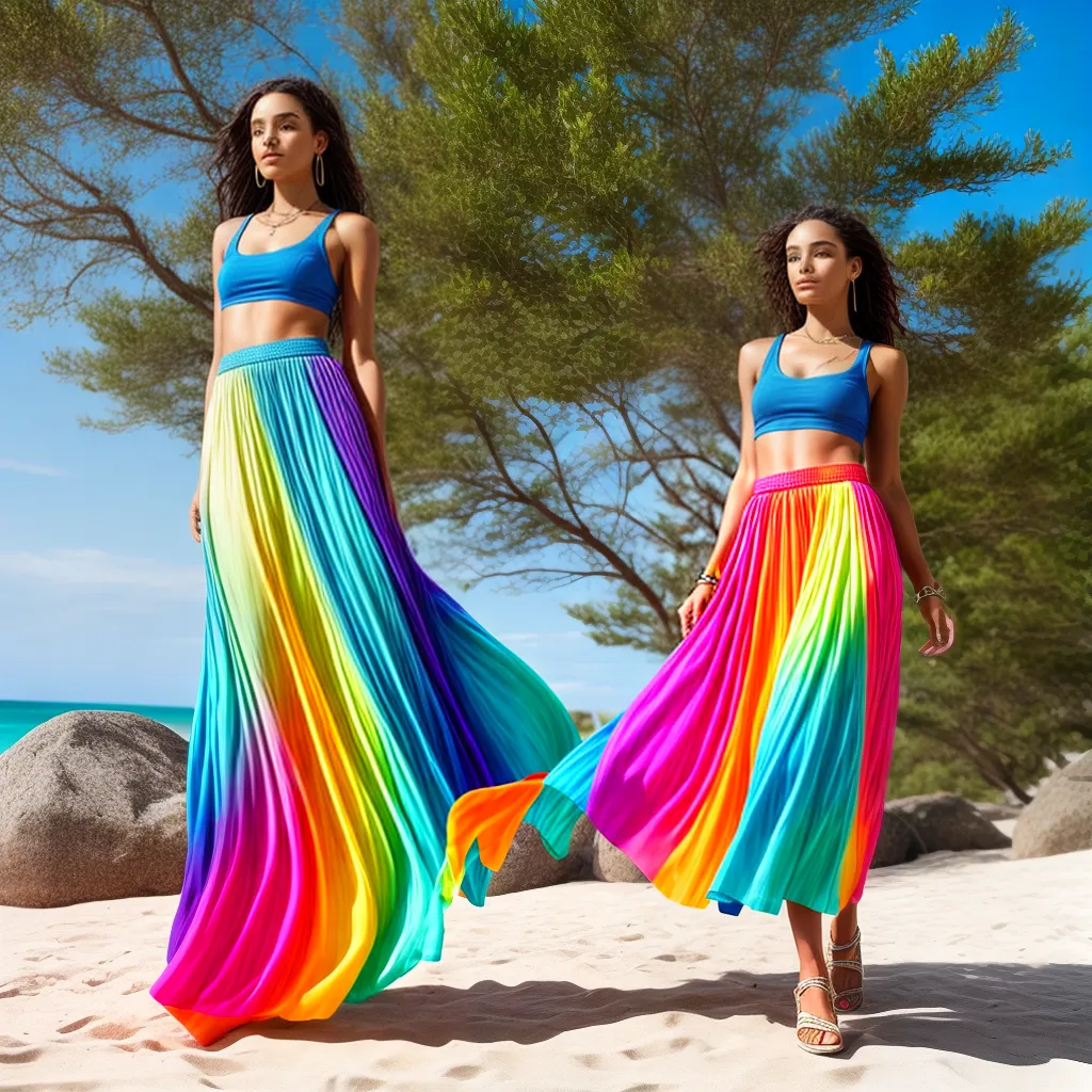 mulher estilosa praia saia maxi colorida