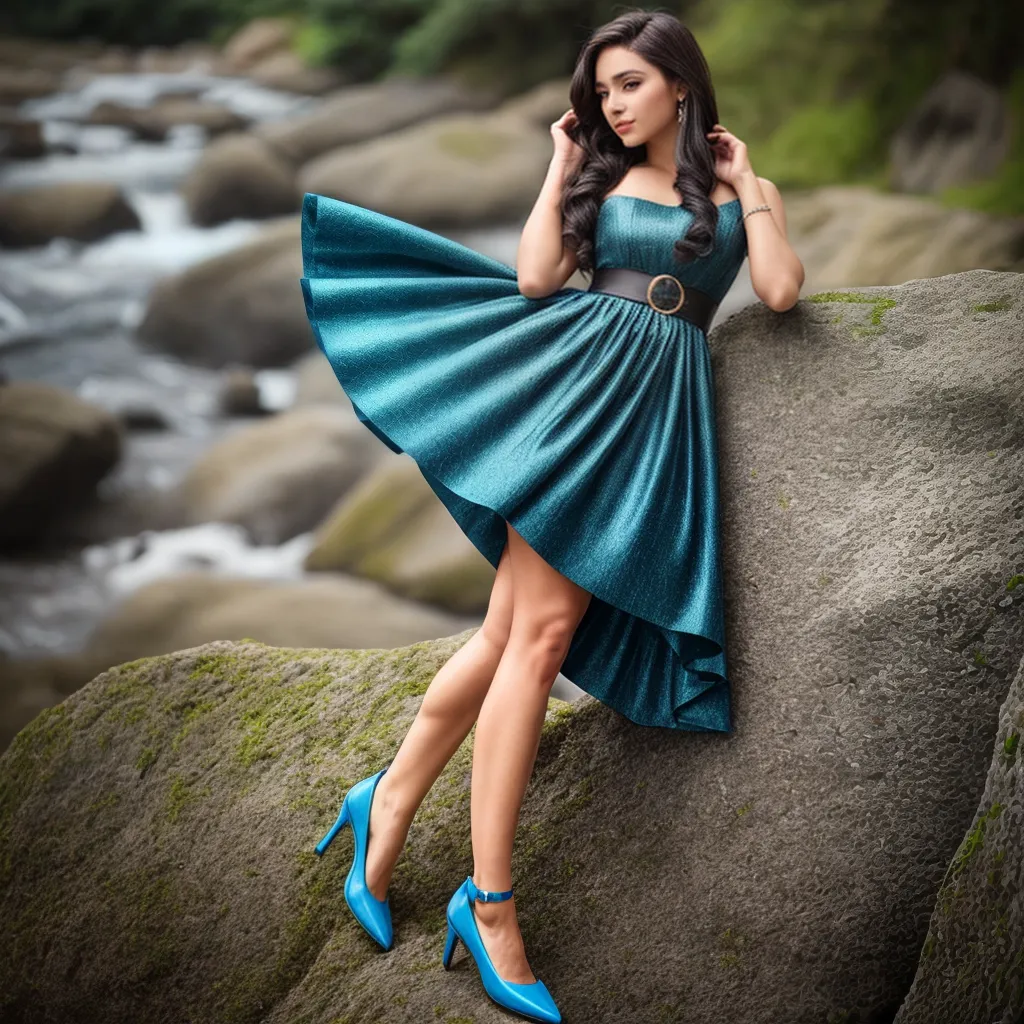 mulher elegante saia azul blusa branca