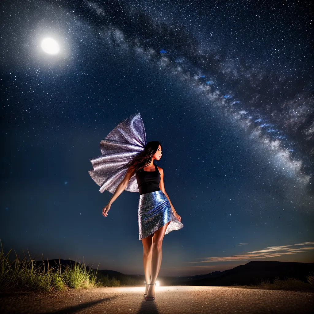 mulher saia brilhante ceu noturno