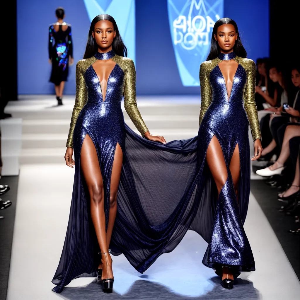 desfile moda futurista vestido holografico