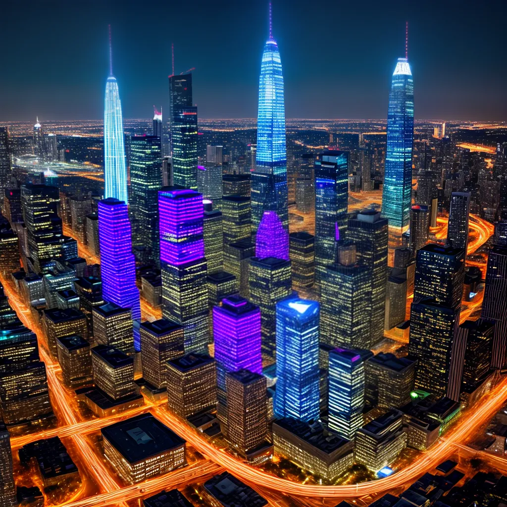 cidade futurista noite skyscrapers moda