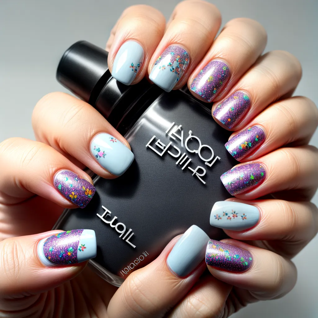 unhas tendencia floral geometrico holografico