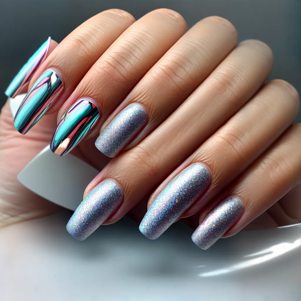 unhas cromadas futuristas brilho metalico