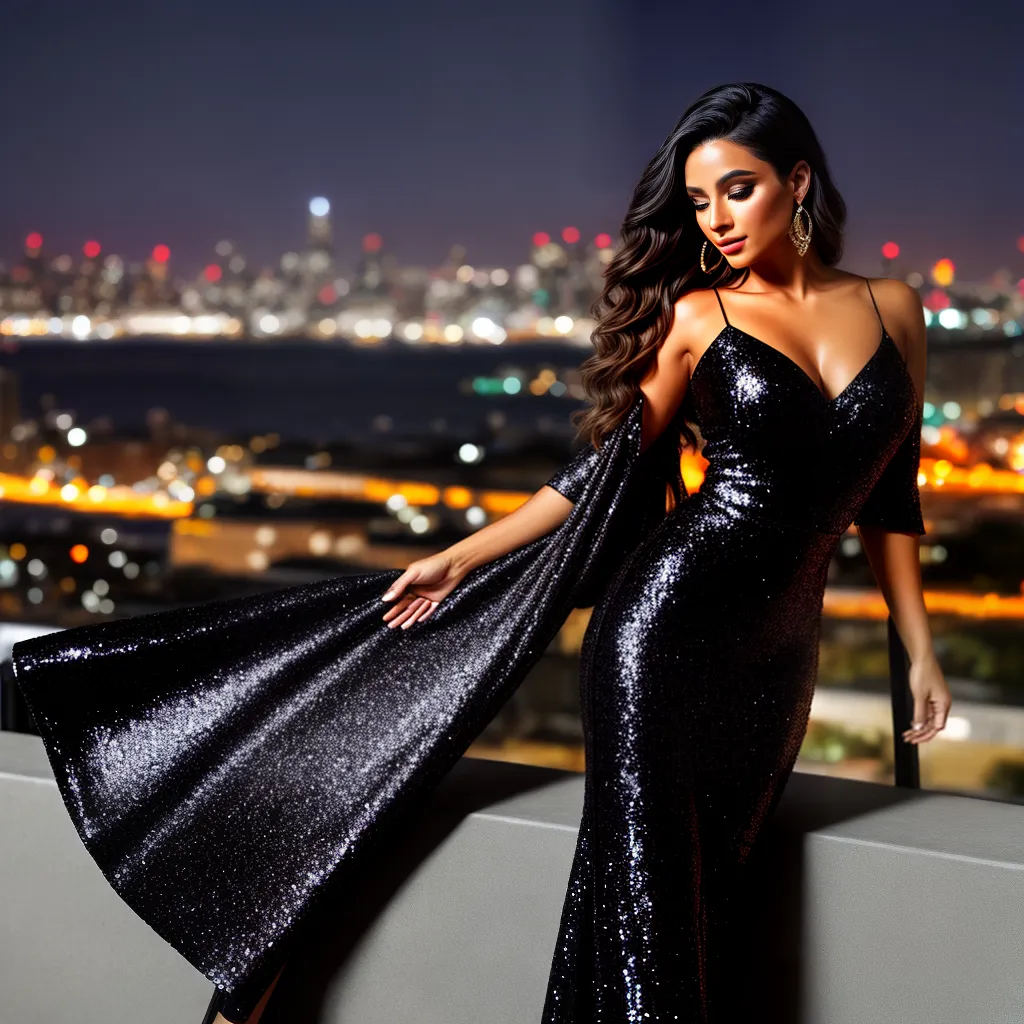mulher deslumbrante vestido preto brilho