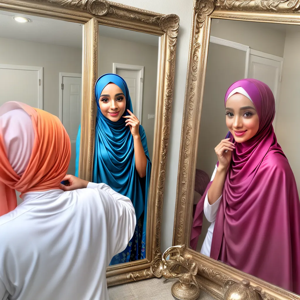 mulher espelho hijabs coloridos