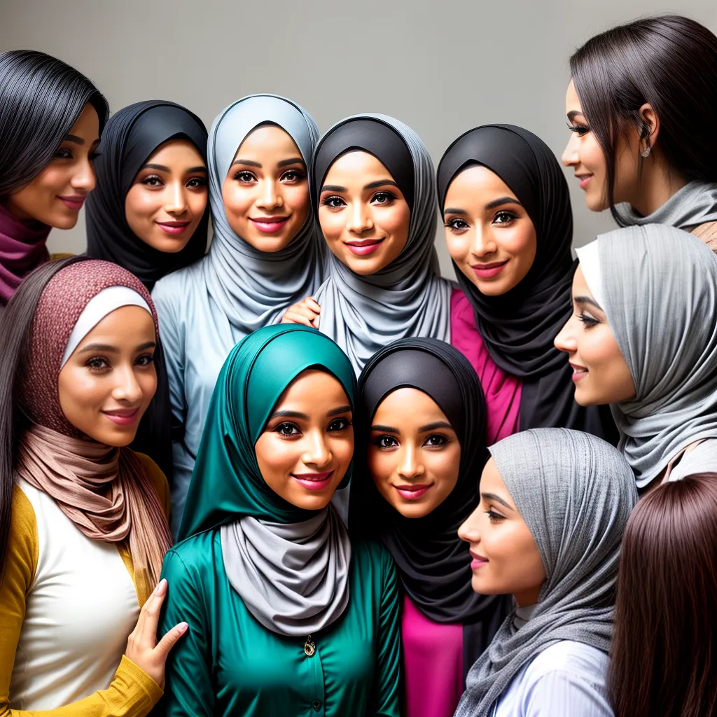 mulheres diversas espelho provando hijabs