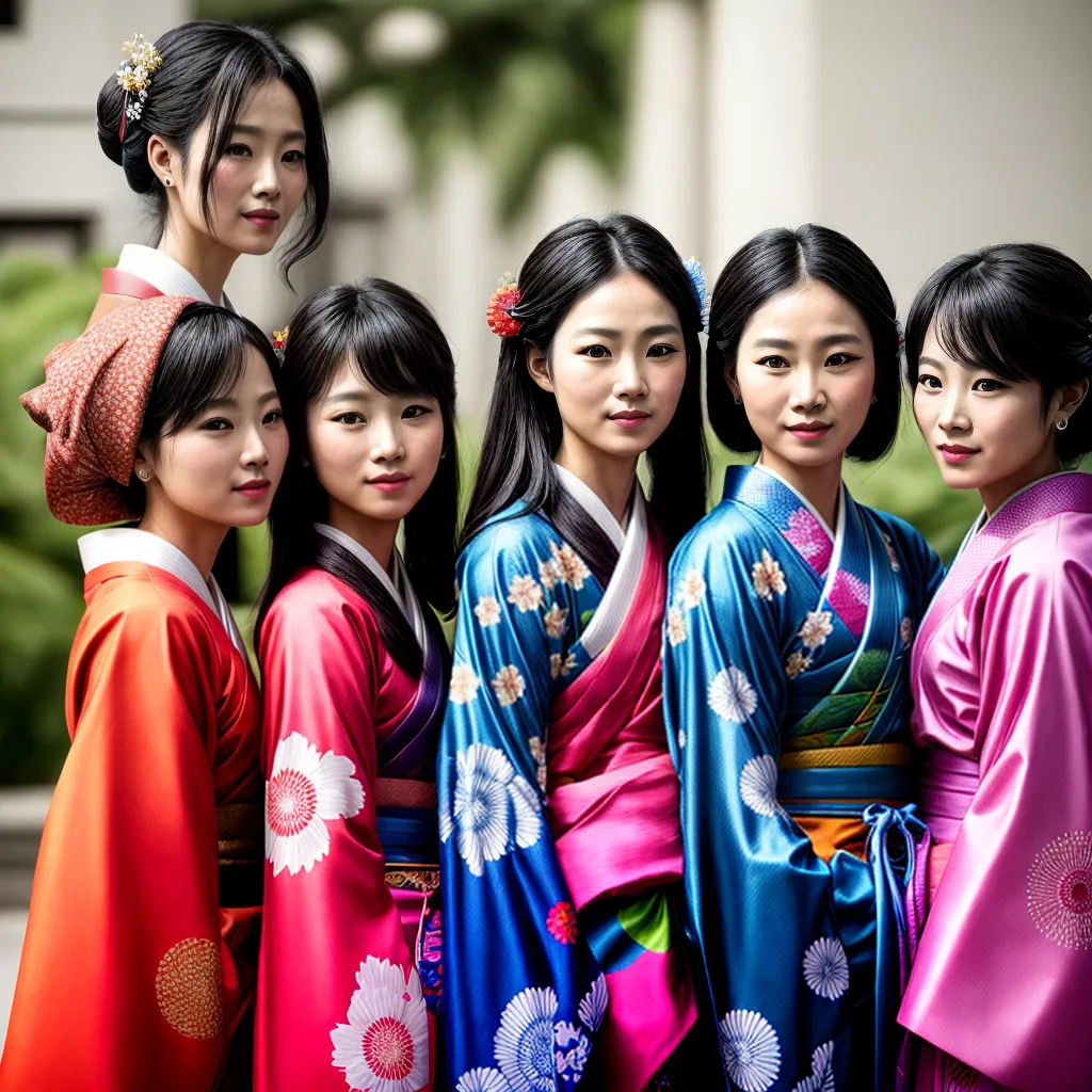grupo pessoas kimonos arte japonesa