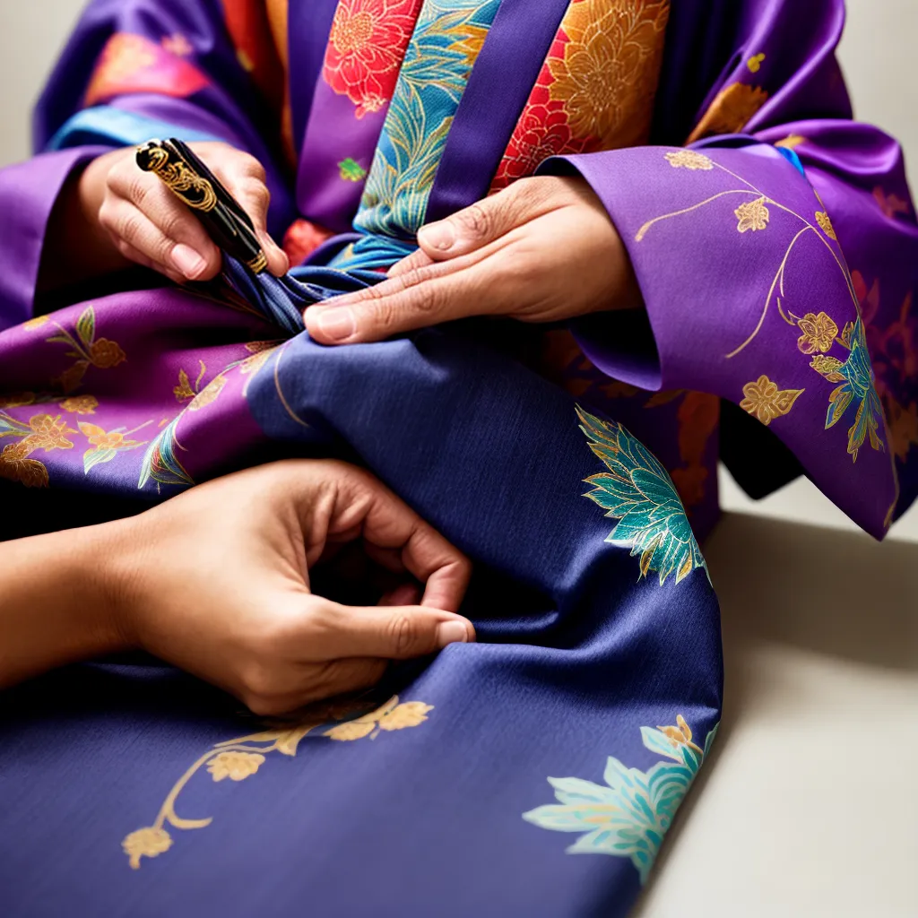 artesao dobrando yukata cores vibrantes artesao dobrando yukata cores vibrantes