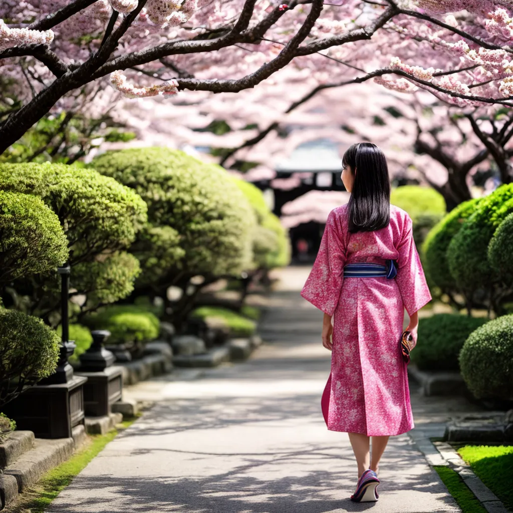 mulher yukata jardim cerejeiras verao