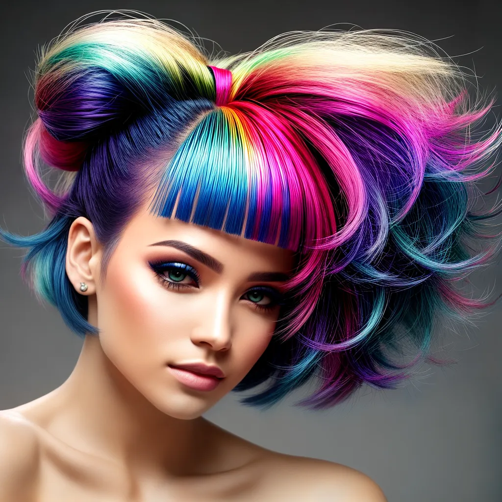 mulher penteado futurista cabelo colorido