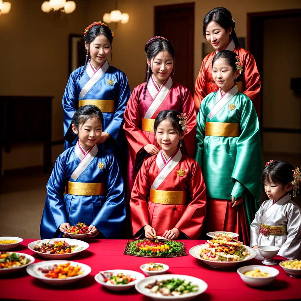 familia hanbok mesa tradicional
