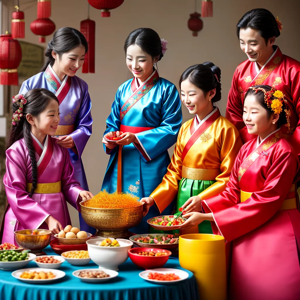 familia hanbok mesa tradicional 1