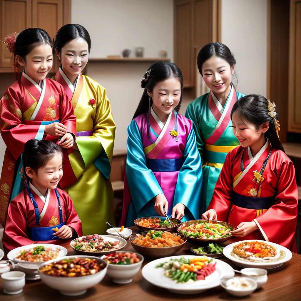 familia hanbok mesa tradicional celebracao