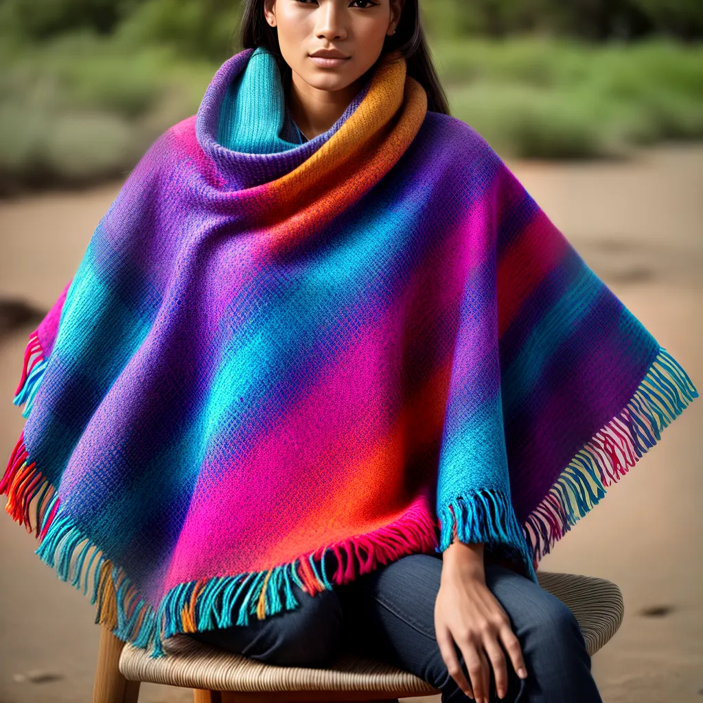 poncho tecido artesanal colorido
